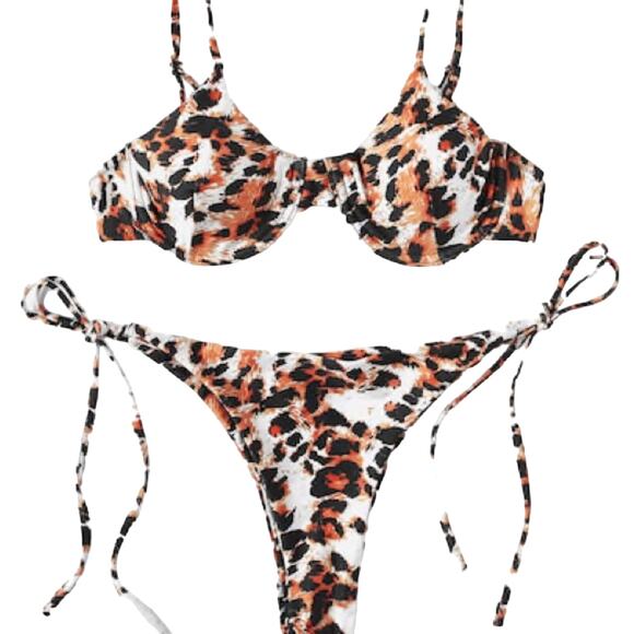 Animal Print Tie 2 Piece Bikini Size Medium NWOT - Picture 2 of 3